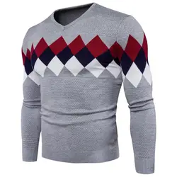 2018 зима новый модный Повседневный свитер трикотаж свитер пуловер мужской v-образный вырез свитер осень мужской бренд Slim Fit пуловеры