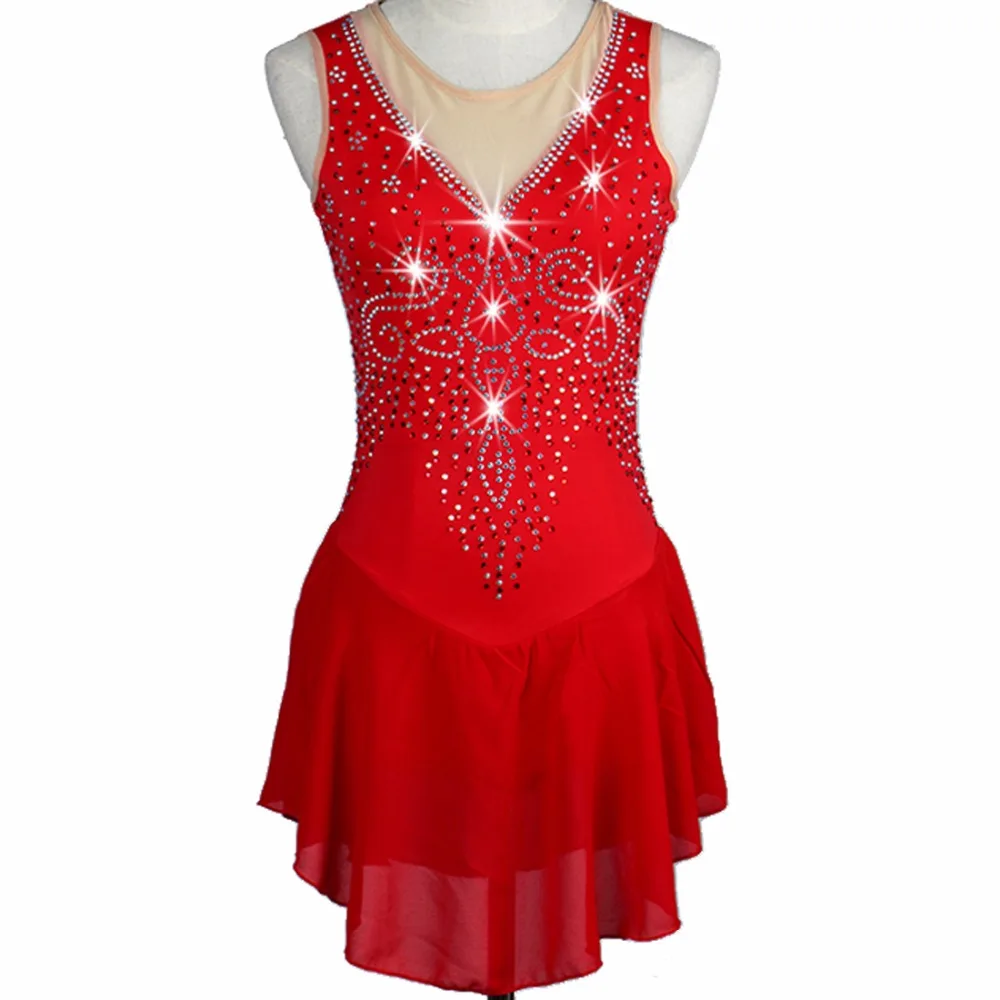 Girl Women latin rumba Ice Skating Dress red Competition Ice Figure