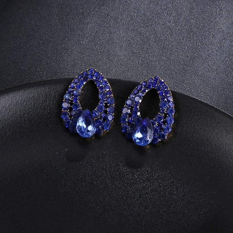 Новые женские модные ювелирные изделия, стильные серьги синего цвета ручной работы со стразами, милые сережки-гвоздики с кристаллами для женщин и девочек