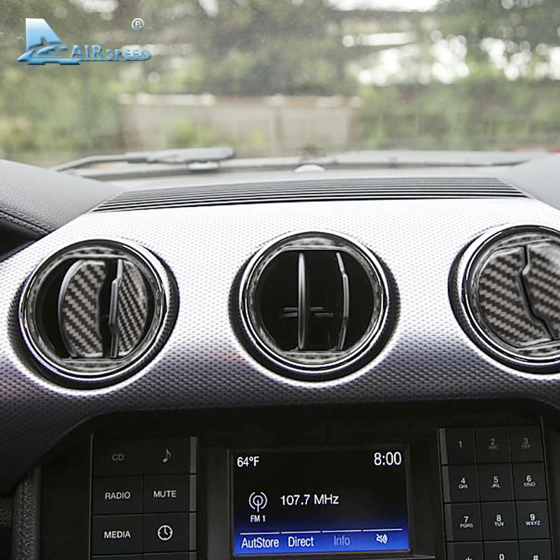 Best Airspeed Carbon Fiber Central Air Conditioner Outlet for Ford Mustang AC frame sticker 2015 2016 2017 Auto Accessories