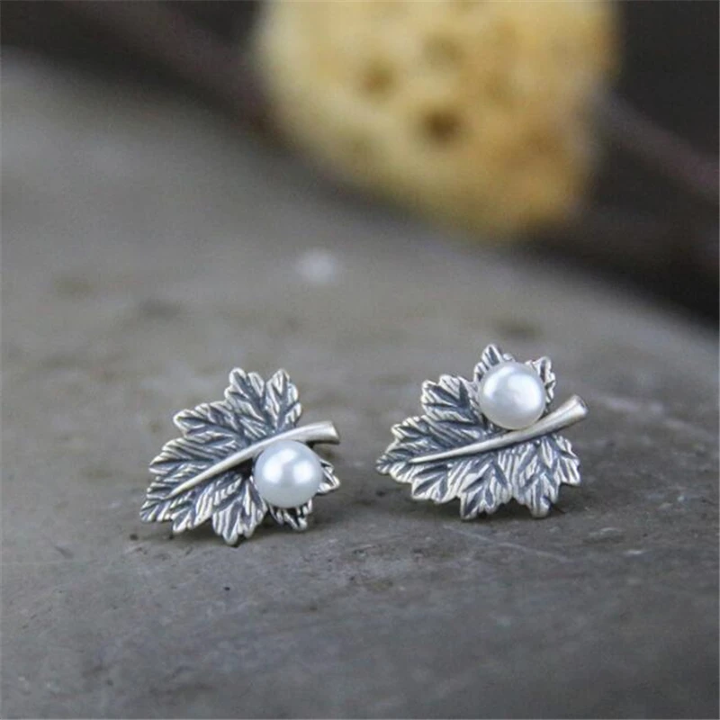 

Fashion Luxury Statement Leaf Earrings For Women Simulated Pearl 925 Sterling Silver Wedding Jewelry Brincos