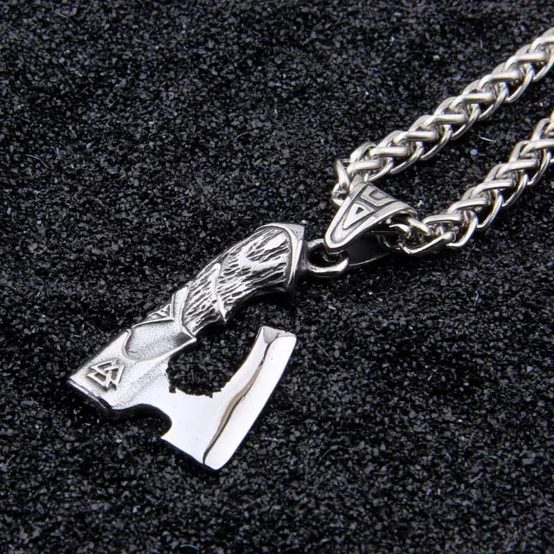 

2018 Stainless steel Viking Axe Pendant Necklace Rune Axe bottle opener fit man gift