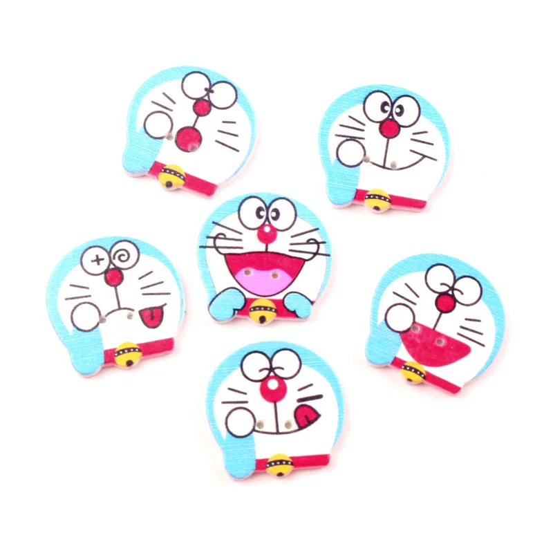 

50pcs Mixed Wooden Doraemon Buttons For Clothing Needlework Scrapbooking Wood Botones Decorative Crafts Diy Accessories