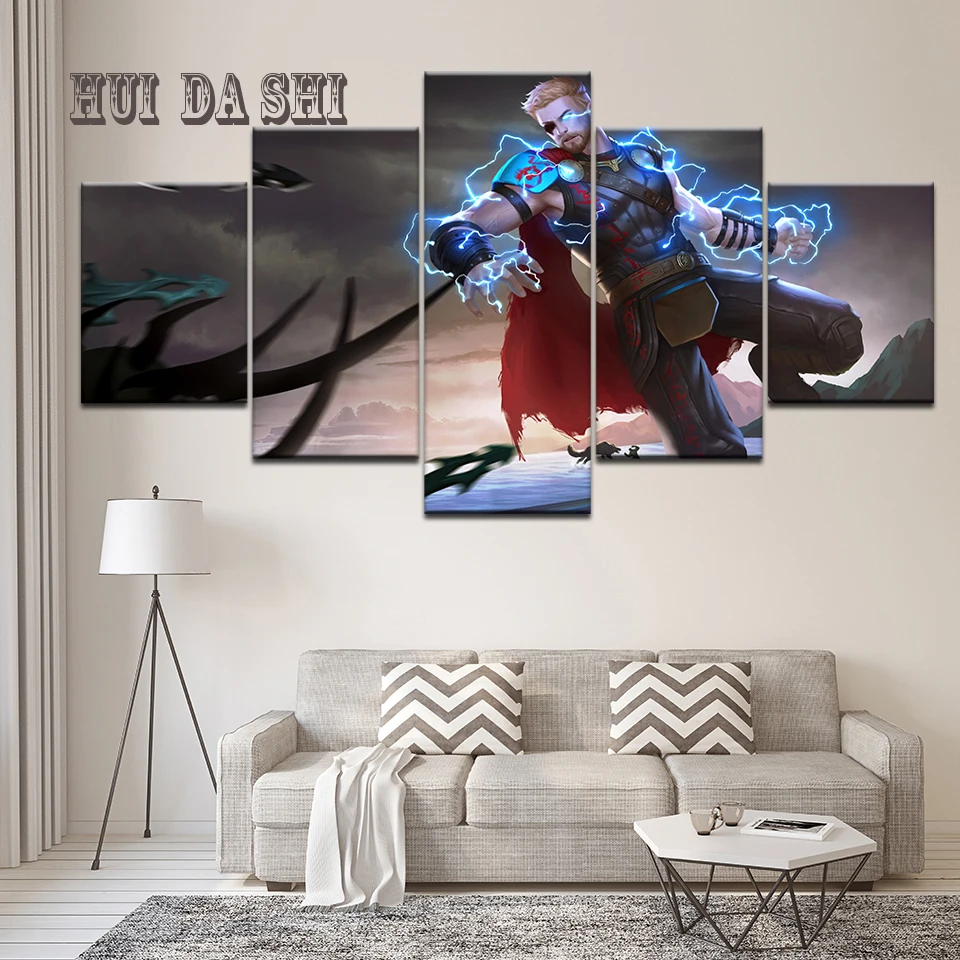 

Framed HD Print 5 panel Avengers Thor movie poster canvas painting for children kids room decor canvas wall art picture poster