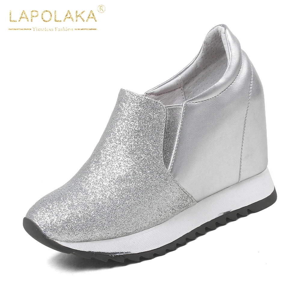 

Lapolaka 2018 Large Size 32-40 Cow Leather Platform Increasing High Heels Woman Shoes Hot Sale Comfortable Vulcanize Shoes Woman