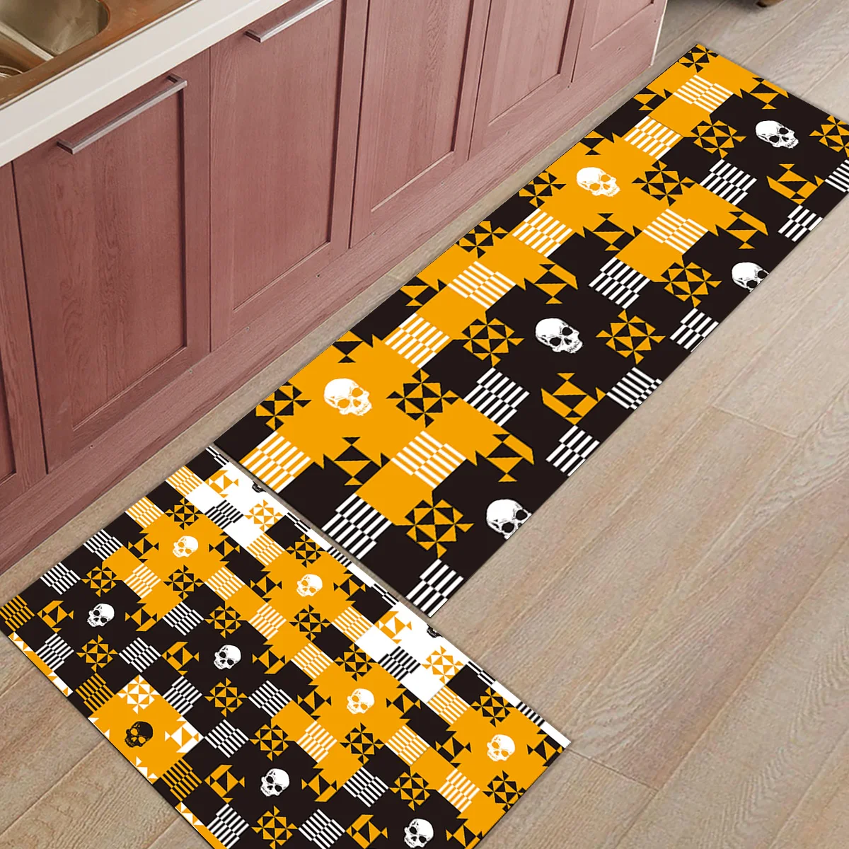 Мультяшный марокканский геометрический Коврик на кухню из 2 предметов под домашним животным миска для воды еды коврики для входного пути аксессуары для ванной комнаты Набор грязи