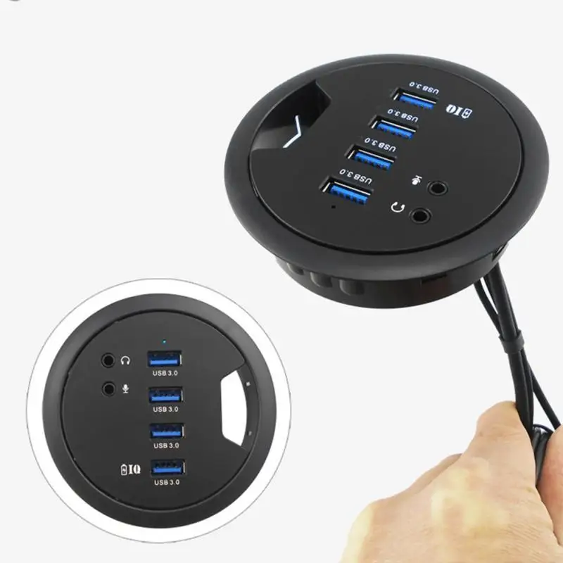 

External Hub High Speed 4 Port USB 3.0 Stereo Sound Computer Adapter Desk