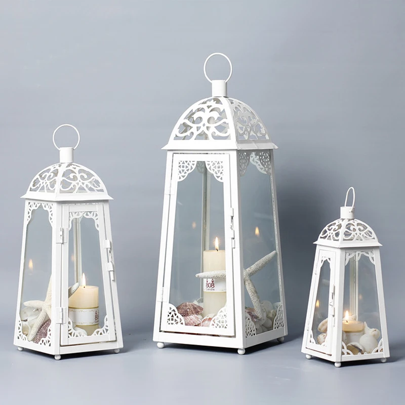 European Vintage Wedding Accents Lace Design White Iron Small Middle Large Candle Holder Set European Vintage Wedding Accents Lace Design White Iron Small Middle Large Candle Holder Set