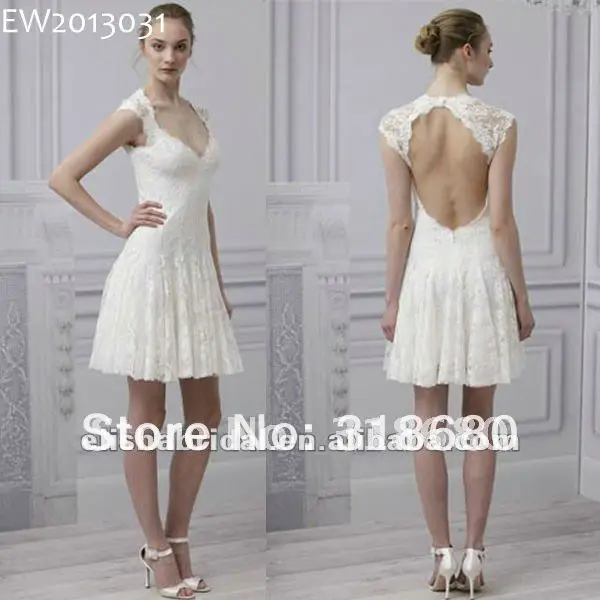 Sweetheart Cap Sleeve Ballerina Length Open Back Lace Y Short Sweetheart Cap Sleeve Ballerina Length Open Back Lace Y Short Wedding Dresses 2017