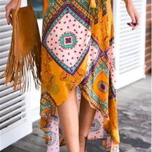 Женские Весна Лето Повседневные каникулы Юбки Высокая талия пояс асимметричные юбки цветочные печатные богемные пляжные юбки для праздника