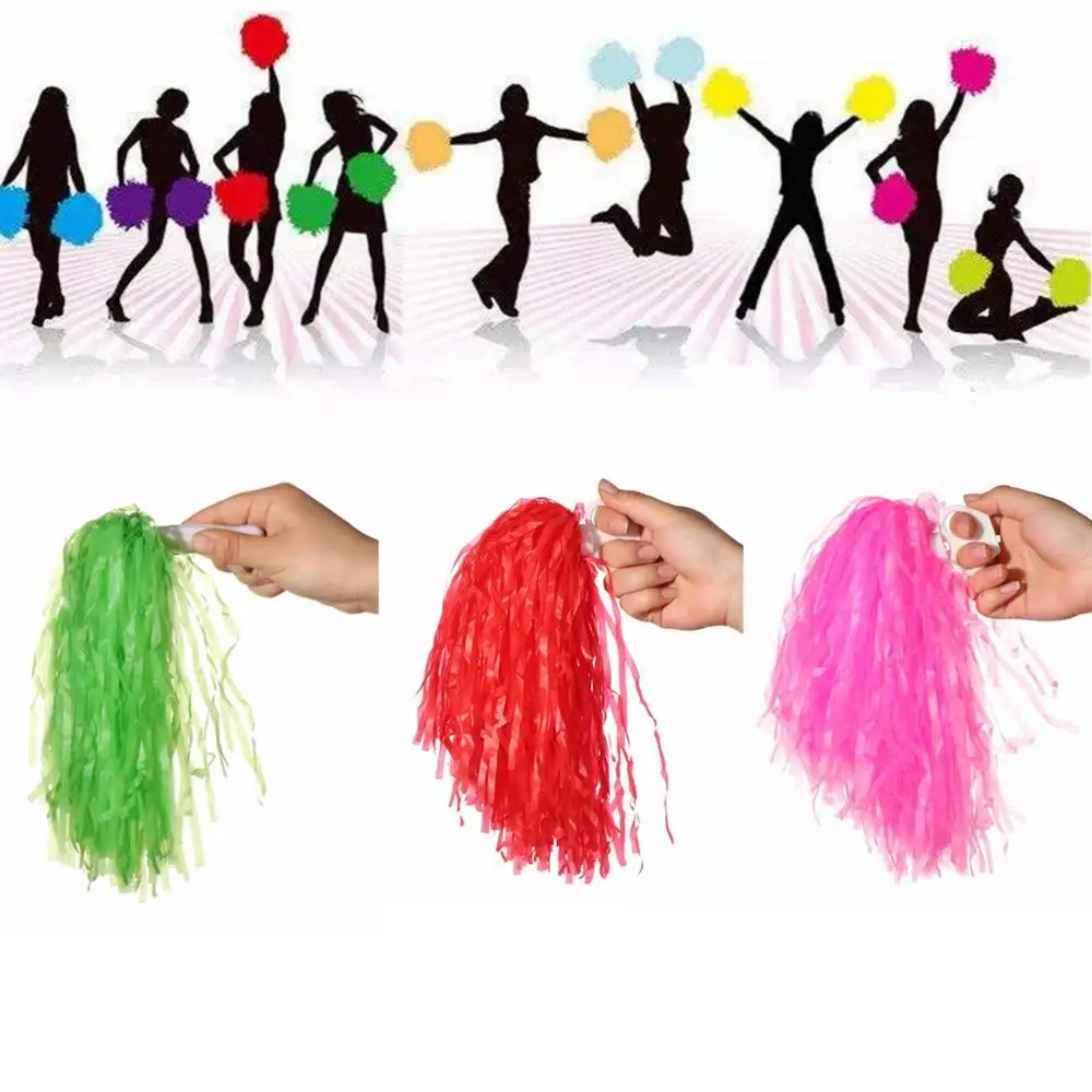 

1Pair Colorful PE Plastic Handle Metallic Streamer Pompoms Cheerleading Cheering Flower Ball Dance Game Club Sports Supplies