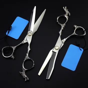 

high quality Japan 440c 9cr13 6 '' Dragon hair scissors cutting barber makas hair scissor thinning shears hairdressing scissors