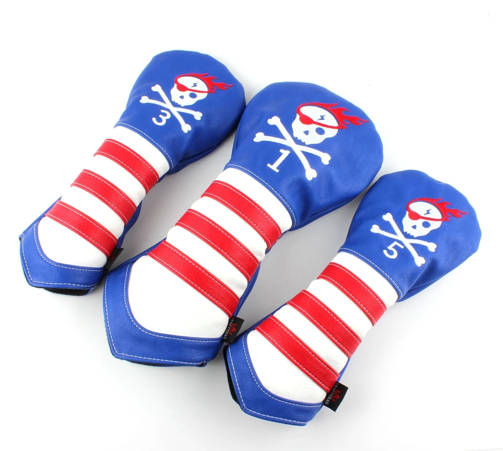 New Arrival Free Shipping Craftsman Pirate Skull PU Leather Golf Club Headcovers Wood Head