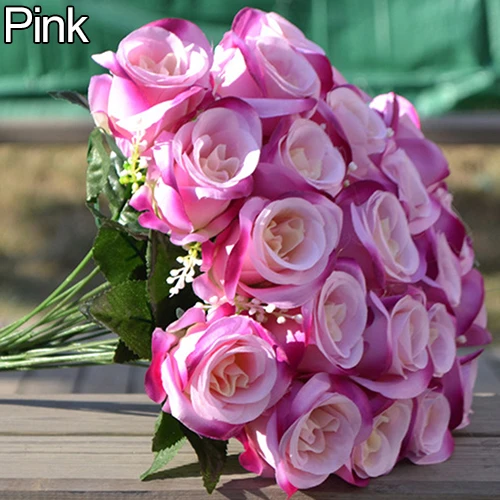 1 Large Bouquet 24 Heads Fake Rose Artificial Flower Wedding Party Home Decor (3)