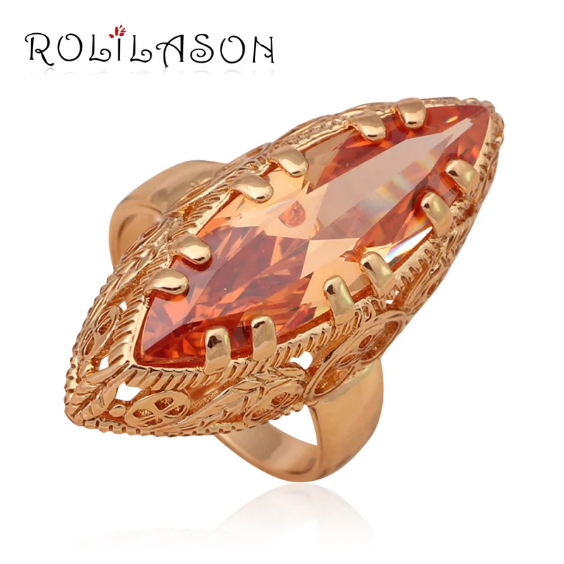 Party Huge rings for women Orange Zirconia Fashion Jewelry