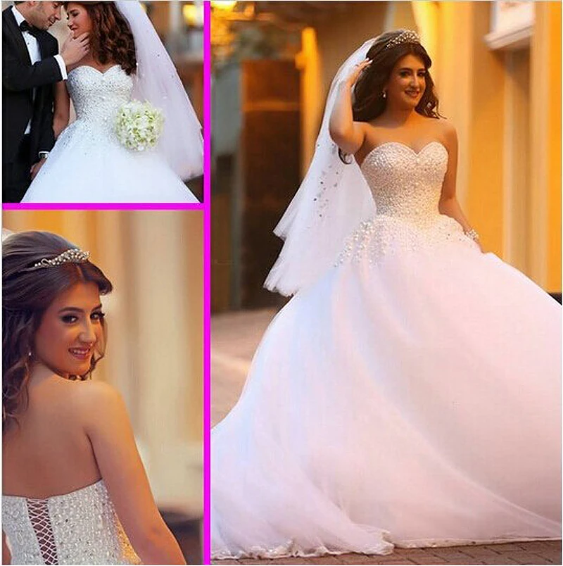 

New Arrival Custom made Beaded Pearls Ball gown boho wedding dress 2015 Plus size Wedding gowns