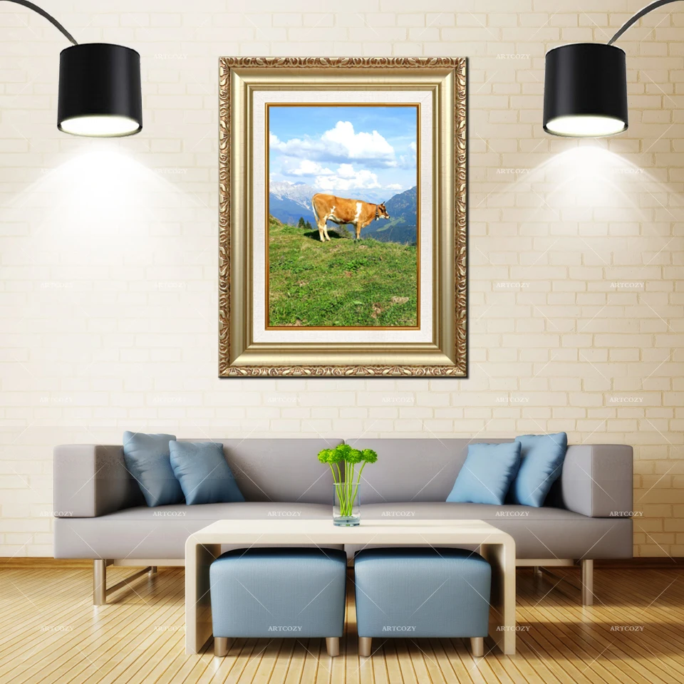 

Artcozy Golden Frame Abstractdairy cow Waterproof Canvas Painting