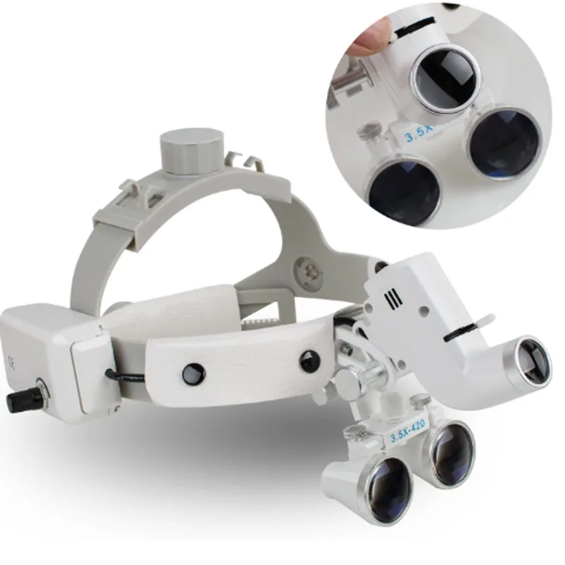 Dental Binocular Loupes Glasses Head Band Magnifier with LED Light 3.5X 420 Opticalin