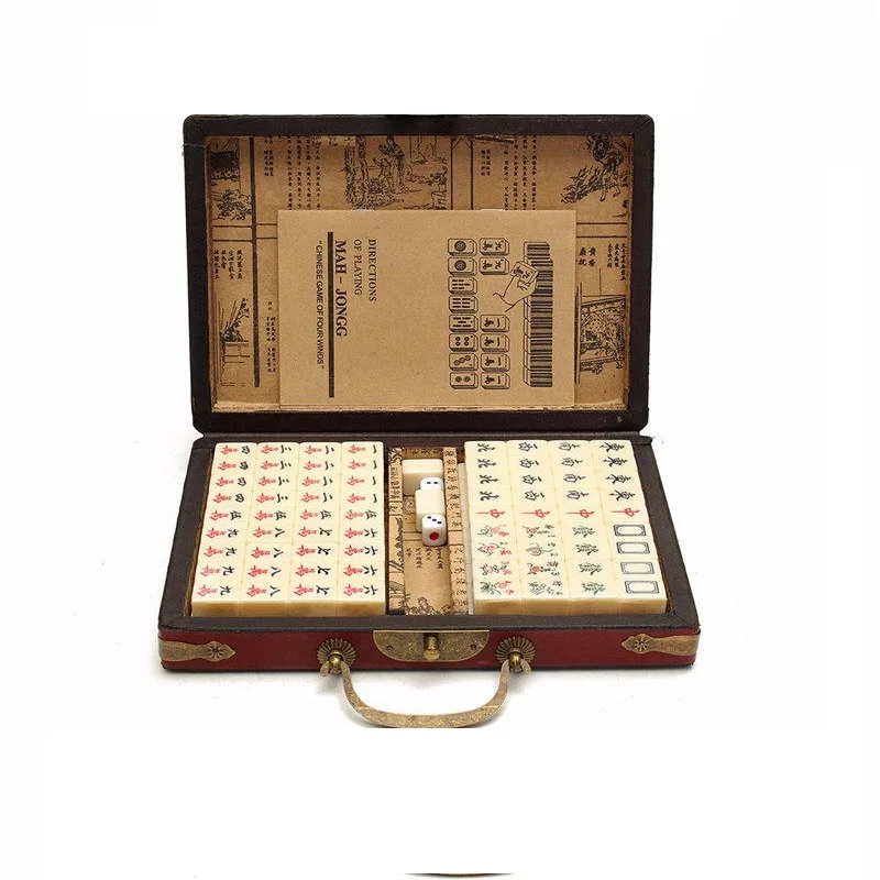 

144 Mah-Jong Set Funny Chinese Traditional Mahjong Card Games Stress Relief Toys Portable with Box for Party Family