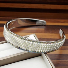 25 мм ширина Корея Мода Полный жемчужный ободок для волос AB Кристалл и стразы оголовье для женщин аксессуары для волос ювелирные изделия