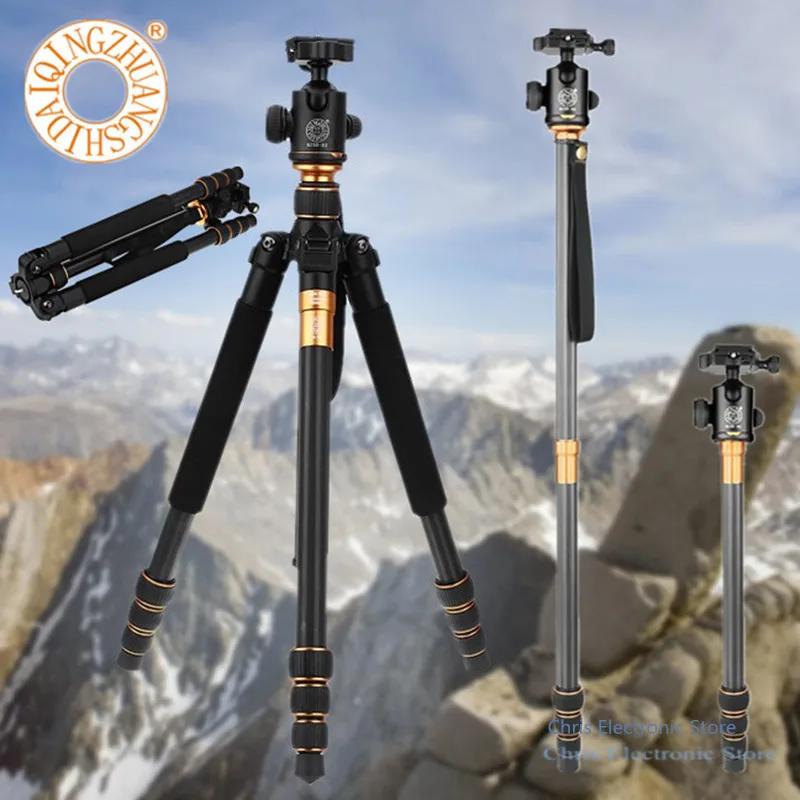 

QZSD Q999C 62.2 Inches Professional Photographic Portable Carbon Fiber Tripod Stand Monopod Ball head 4 sections For DSLR Camera