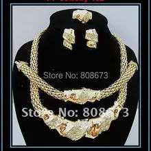 Гарантия наивысшего качества! 24 K позолоченное популярное колье браслет из серьги Африканские модные женские комплекты больших украшений