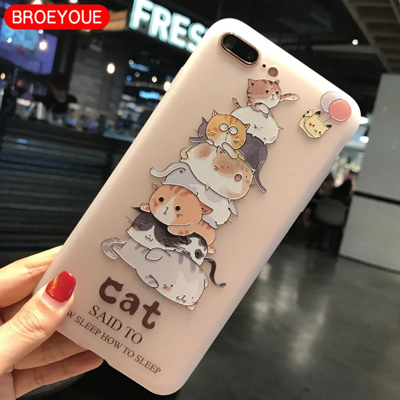 BROEYOUE Case For Samsung Galaxy S7 Edge S8 Plus Cover Soft TPU 3D Relief Cartoon Animal Cat Cases For Samsung Galaxy S8 S7 Edge
