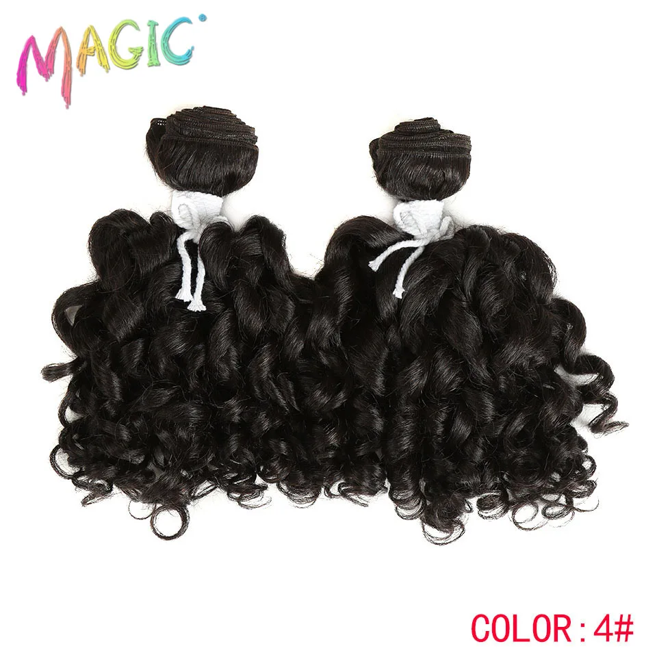 Magic 2"bundles/pack Women Ombre Hair Weaving Kinky Curly Hair Extensions Weft Heat Resistance Synthetic Hair Weave 14"inch - Color: 4