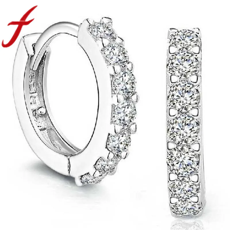 

Korea Style Silver Color Women Ladies Hoop Earrings Stainless Steel Paved With For Rhinestone Wedding Party Jewelry Female 2019
