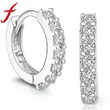 Hàn quốc Phong Cách Bạc Màu Phụ Nữ Ladies Hoop Bông Tai Bằng Thép Không Gỉ Lát Cho Rhinestone Wedding Party Đồ Trang Sức Nữ 2019(China)