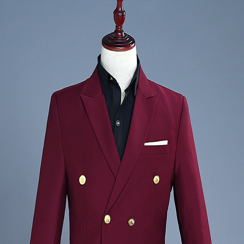Wine Red Host Custom Groom Tuxedos Wedding Suit Party Prom Suits Slim Fit for Men Double Breasted 2Pieces (Jacket+Pants ) 2019