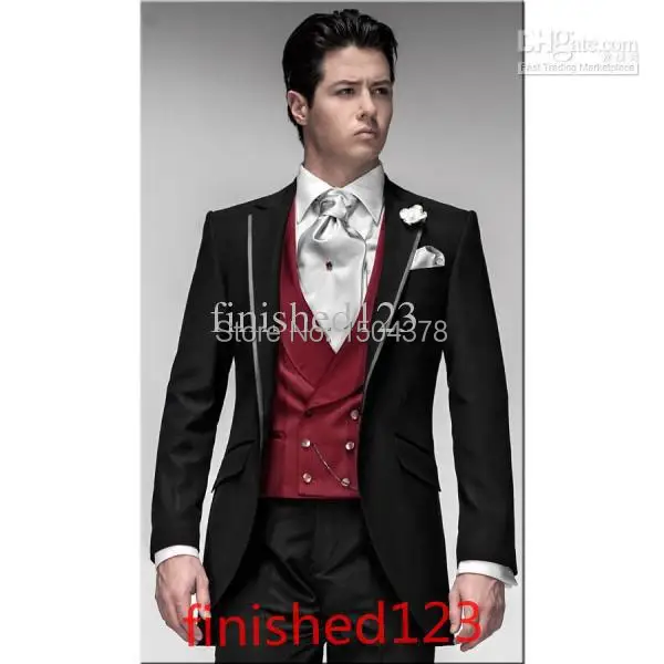 Wholesale - Custom Design Black Groom Tuxedos Groomsmen Men Wedding Suits Prom Clothing (jacket+pants+waistcoat+tie) BM:577 | Мужская