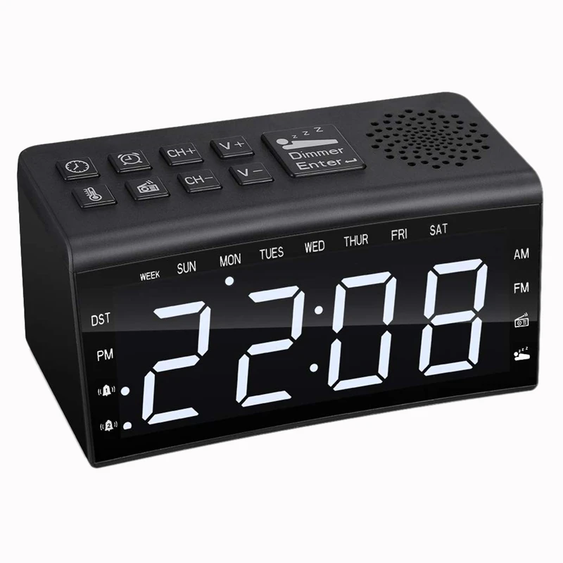 Радио будильник, Fm Am радио с 2 будильником и большим экраном регулируемый светильник, номер ночного видения, часы, термометр, Европа