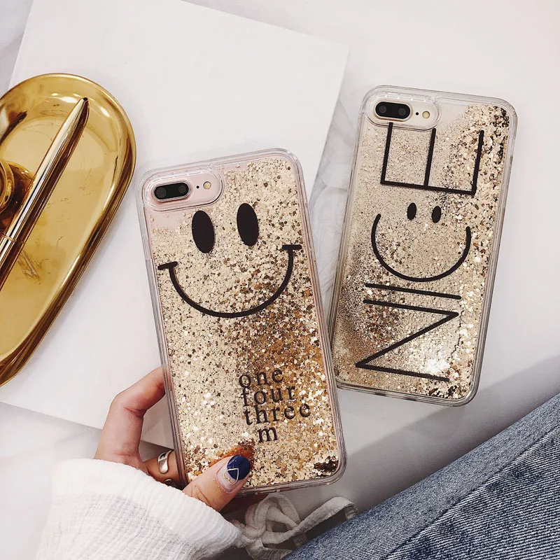 

Smile Nice Moving Glitter Cover Dynamic Liquid Quicksand Shockproof Phone Case For iPhone 6 6S 7 8 Plus X XS Max XR Phone Case