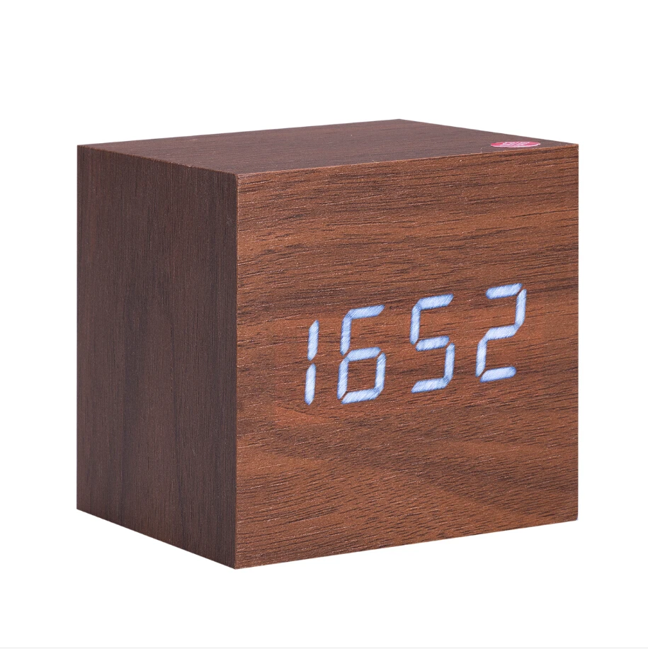 New Wooden Creative Cube Digital LED Desk Alarm Thermometer Timer Calendar USB AAA Clock - Цвет: Коричневый