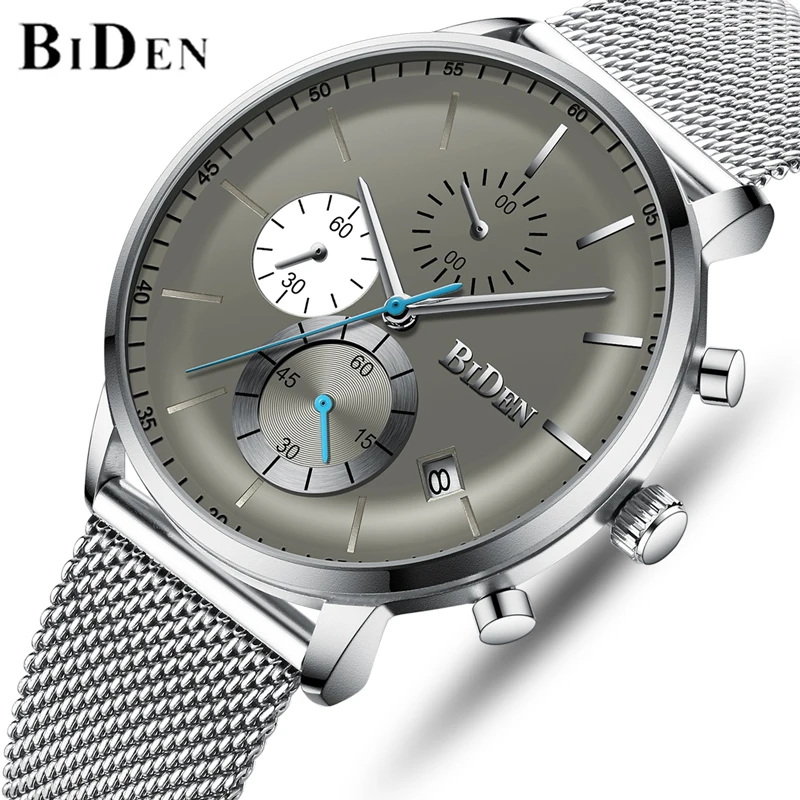 

BIDEN Watches Men's Army Military Analog Watch Fashion Full Steel Chronograph Waterproof Wristwatch Men Casual Sports Clock