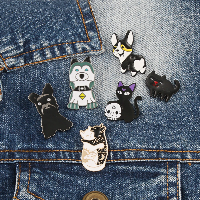 

Cartoon Animal Brooch Yin and Yang Cat metal Enamel Needle Denim Clothing Badge 6 Style Cute Dog Cat Shirt Ladies Lapel Brooch