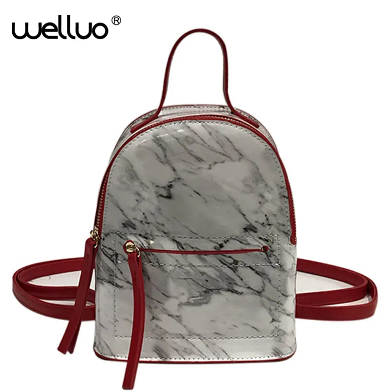 

WEllvo Patent Leather Backpacks Marble Pattern Feminine bag For Girls Small Backpack Women 2018 Fashion Crossbody Bags XA361WB