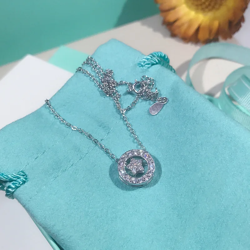

New Arrival Trendy Designer Sparkling Pentagon Star Pendant Real 925 Sterling Silver Women Necklace Multi Functional Jewelry