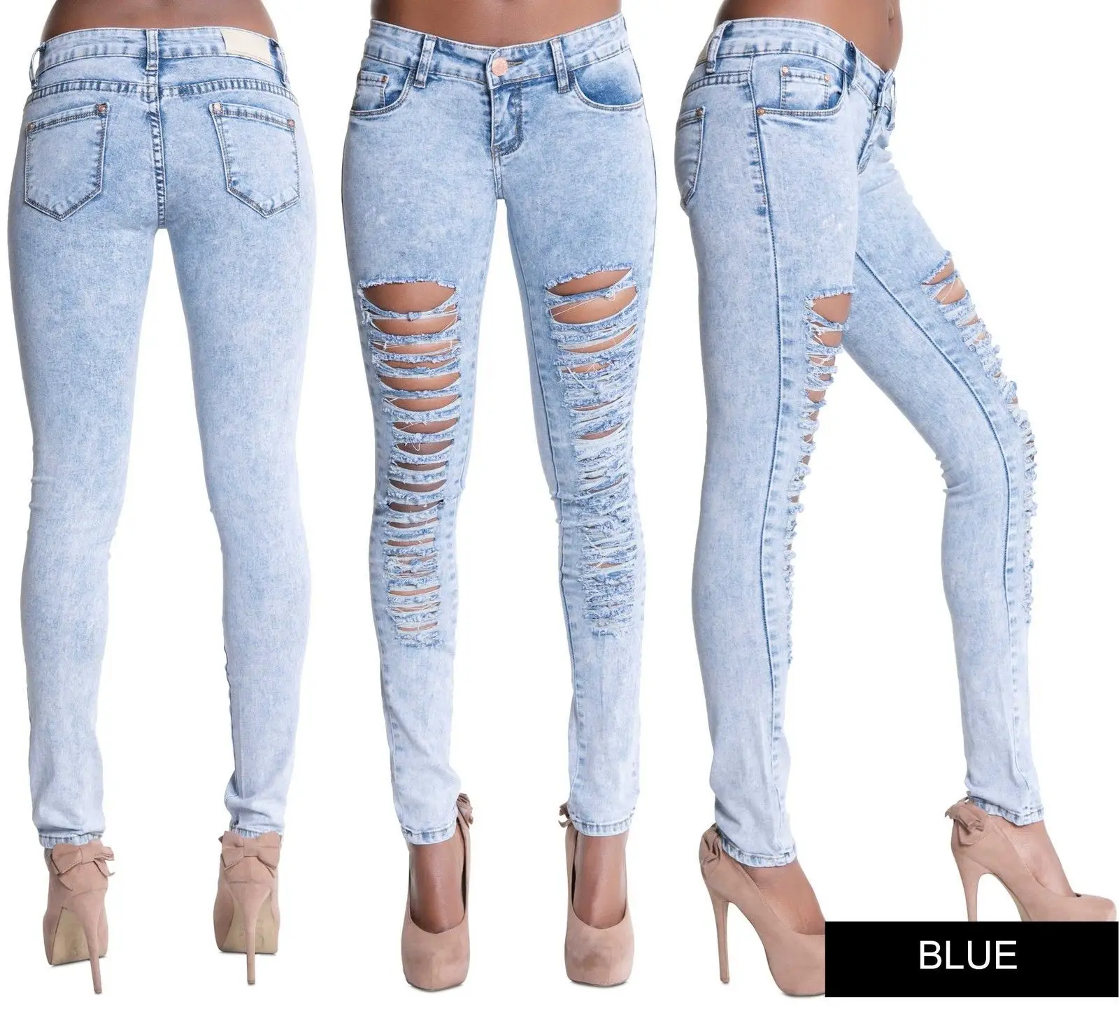 Модные рваные джинсы женские классические с высокой талией узкие синие джинсовые брюки 2019 весенние Джинсы бойфренда