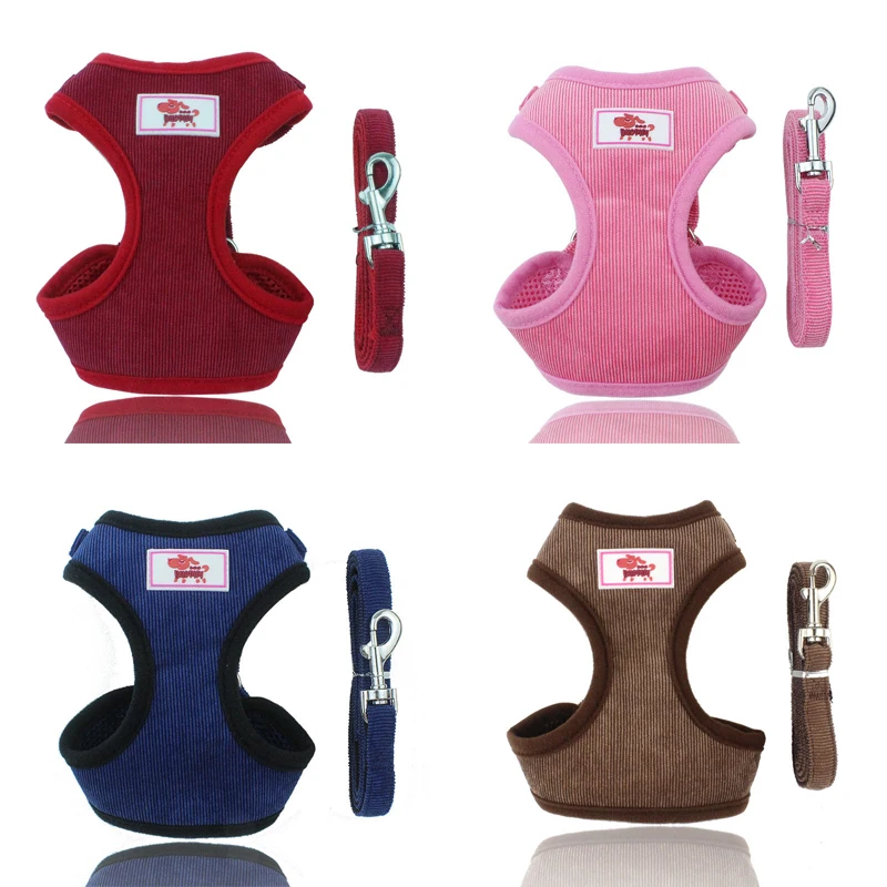 

2019 New Summer Mesh Padded Dog Harness and Leash Set Corduroy Cat Vest Puppy Dogs Chihuahua Yorkies Pug French Bulldog Pet Shop