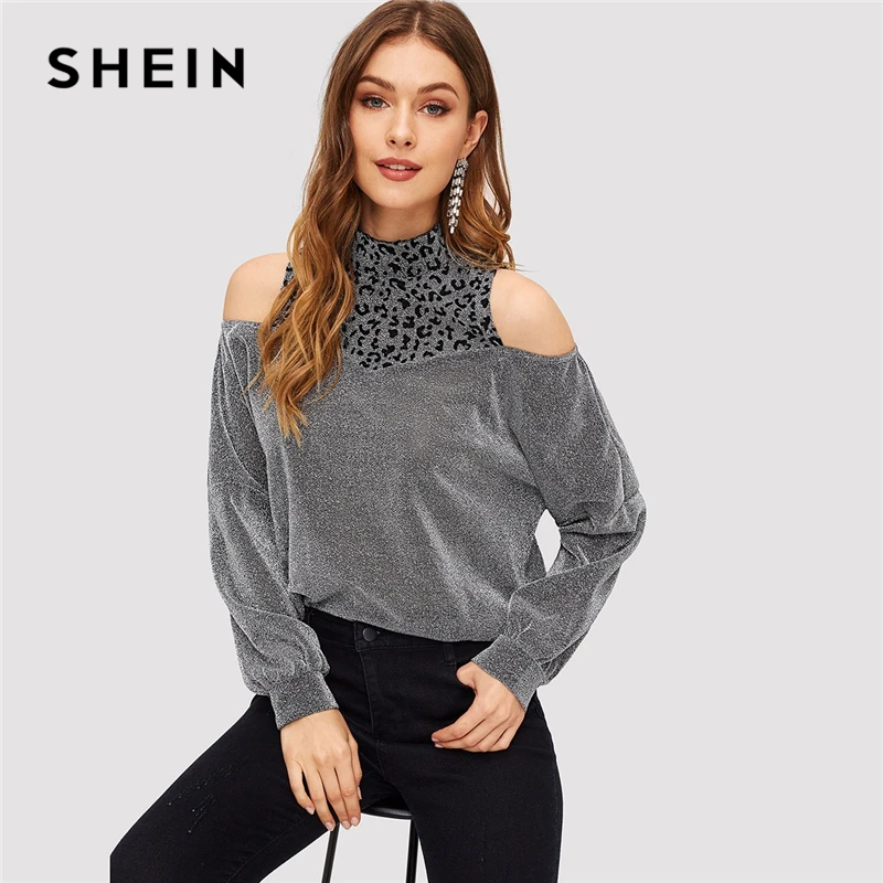 SHEIN Оригинальный Джемпер С Разрезами Леопардовым Принтом И Открытыми