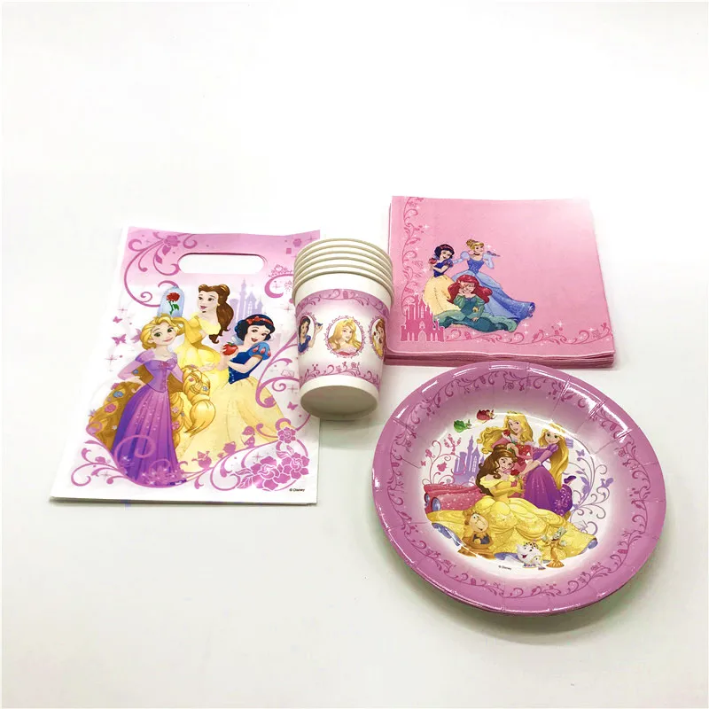 

New Disney Six Princess 74Pcs Cup Plate Wedding Family Party Paper Napkin Girl Birthday Party Candy Gift Bag Decoration Supply