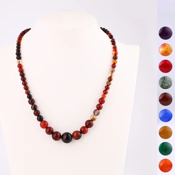 

48cm Agate Necklace Natural Stone Power 6mm-14mm Round Agate Beads Crystal Stones Women Jewelry Choker Onyx Choker Necklace Gift