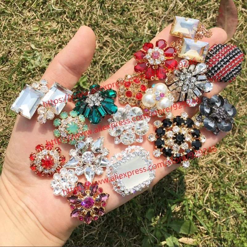 

6pcs/lot red glass crystal button peacock green stone flower button decorative gold shank button for coats garment big button