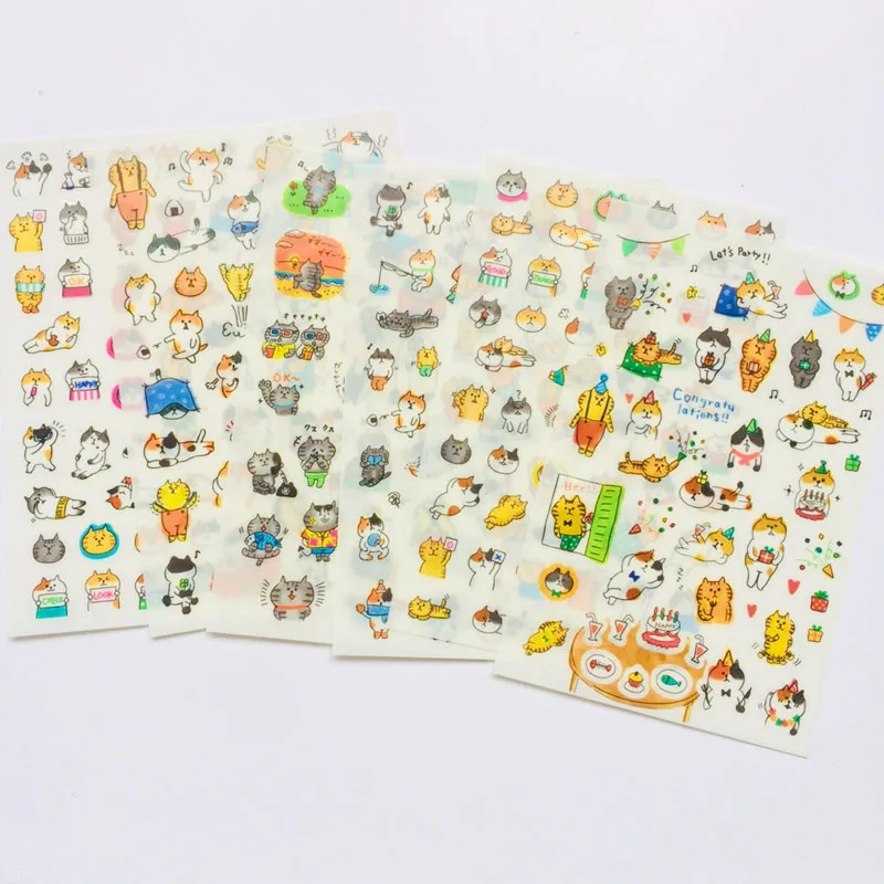 6 Sheets /Pack Kawaii Cat Meow Stickers Decor DIY Stickers Notebook Album Decoration