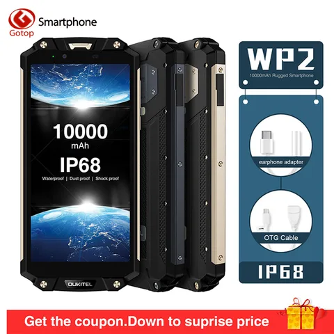 OUKITEL WP2 MT6750T Octa Core Mobile Phone 4GB 64GB 6 0  18 9 10000mAh Cell Phone IP68 Waterproof Dust Shock Proof Smartphone