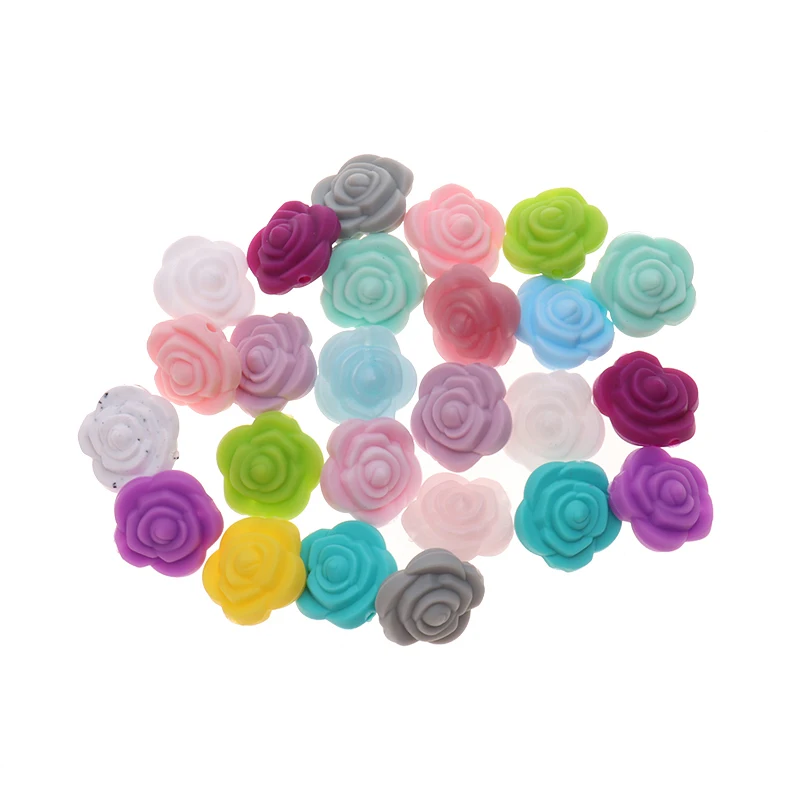 

Mini Rose 30pcs Silicone Flower Baby Teether Beads BPA Free Newborn Teething Necklace Accessory DIY Infant Nipple Pacifier Chain
