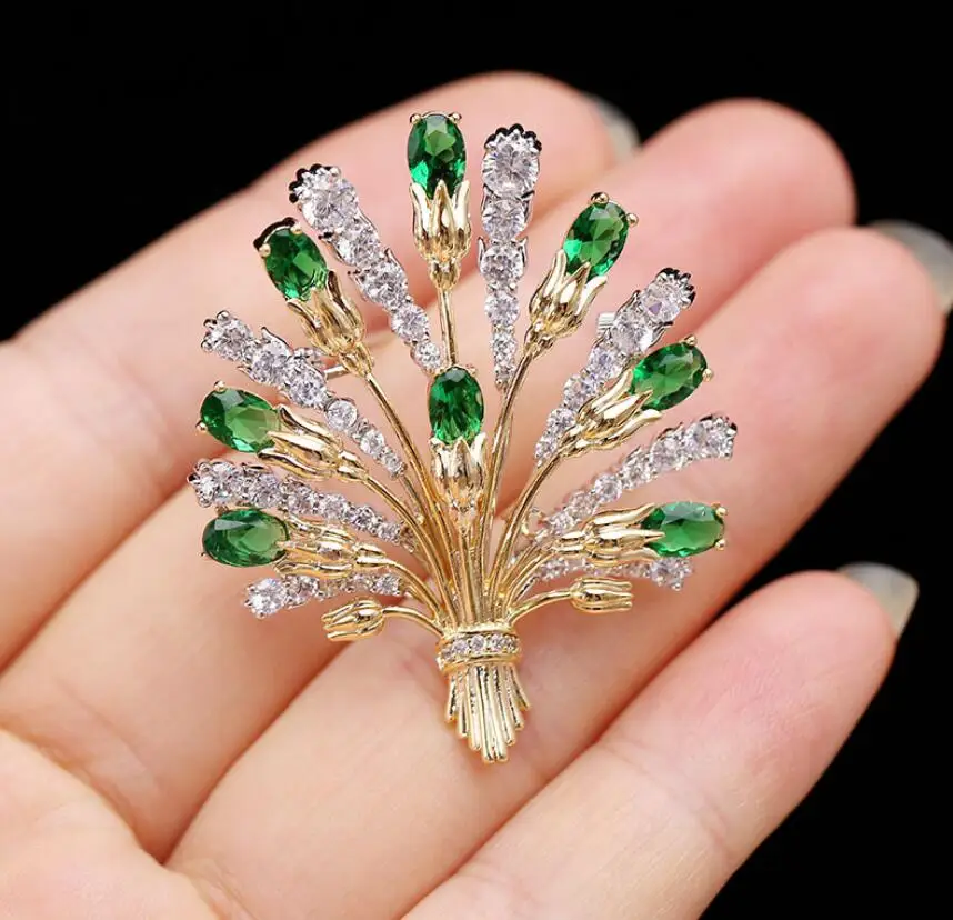 

CSxjd Fashion brooch zircon Creative wild simple wheat brooch flower pin coat High grade brooch