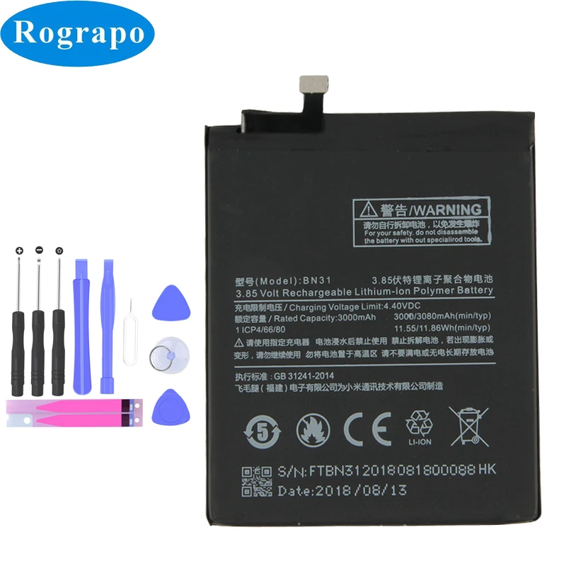 

3080mAh Original BN31 Replacement Battery For Xiaomi Mi A1 5X Mi5X Redmi Note 5A S2 Y2 BN 31 Bateria Mobile Phone Batteries